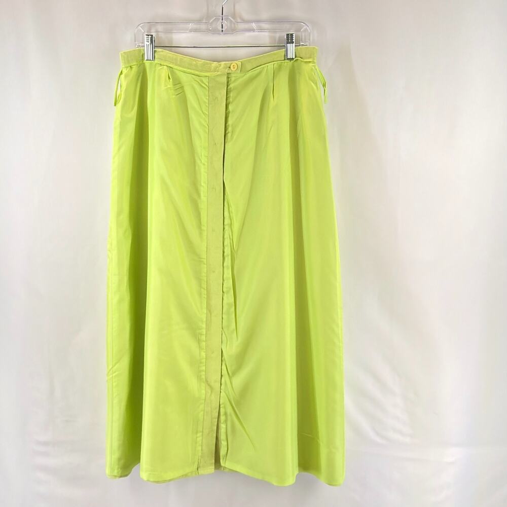 Talbots Irish Linen Button-Down A-Line Midi Skirt Sze 14 Lime Lined Beach Spring - Picture 2 of 10
